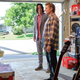 Thea (Samara Weaving), Billie (Brigitte Lundy-Paine), Ted (Keanu Reeves), and Bill (Alex Winter) have a family meeting.